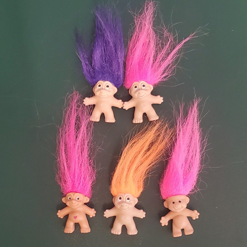 Vintage 1989 Dam Troll Pencil Toppers Lot of 5 Pink Orange Purple Hair 80s Toys